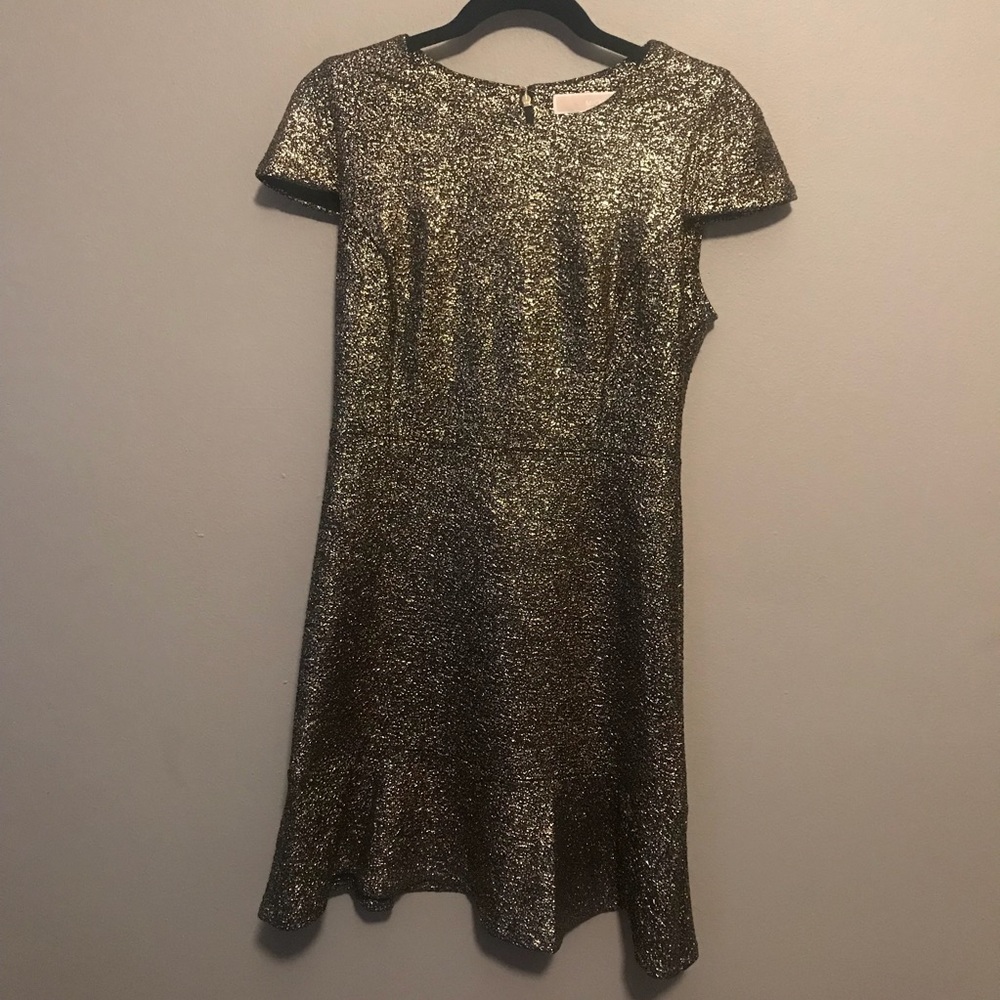 Michael Kors Metallic Flounce-Hem Dress gold NWT - Picture 5 of 8